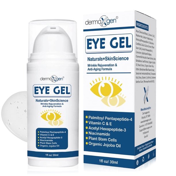 EYE BAG REMOVER + PUFFINESS GEL TREATMENT with Matrixyl 3000 + Plant Stem cells + Peptides + Hyaluronic Acid + Jojoba Oil + Niacinamide+ Vitamin C + Vitamin E, Firming Eye Gel. Pure Organic -1 FL OZ.