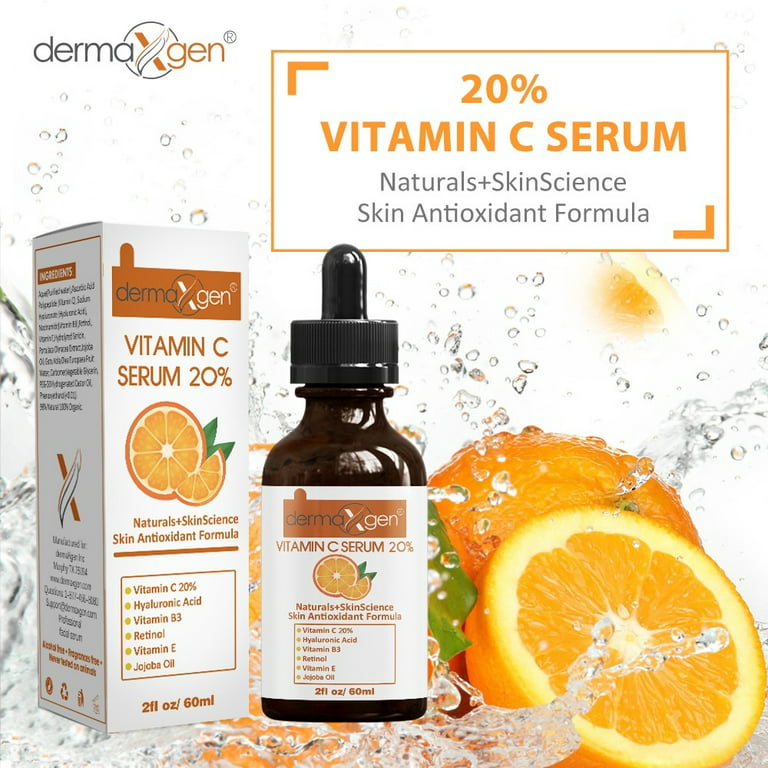 Pure Vitamin C 20% Anti Aging Serum, Hyaluronic Acid, Vitamin A and Vitamin E Anti wrinkle rejuvenator- 2 fl oz