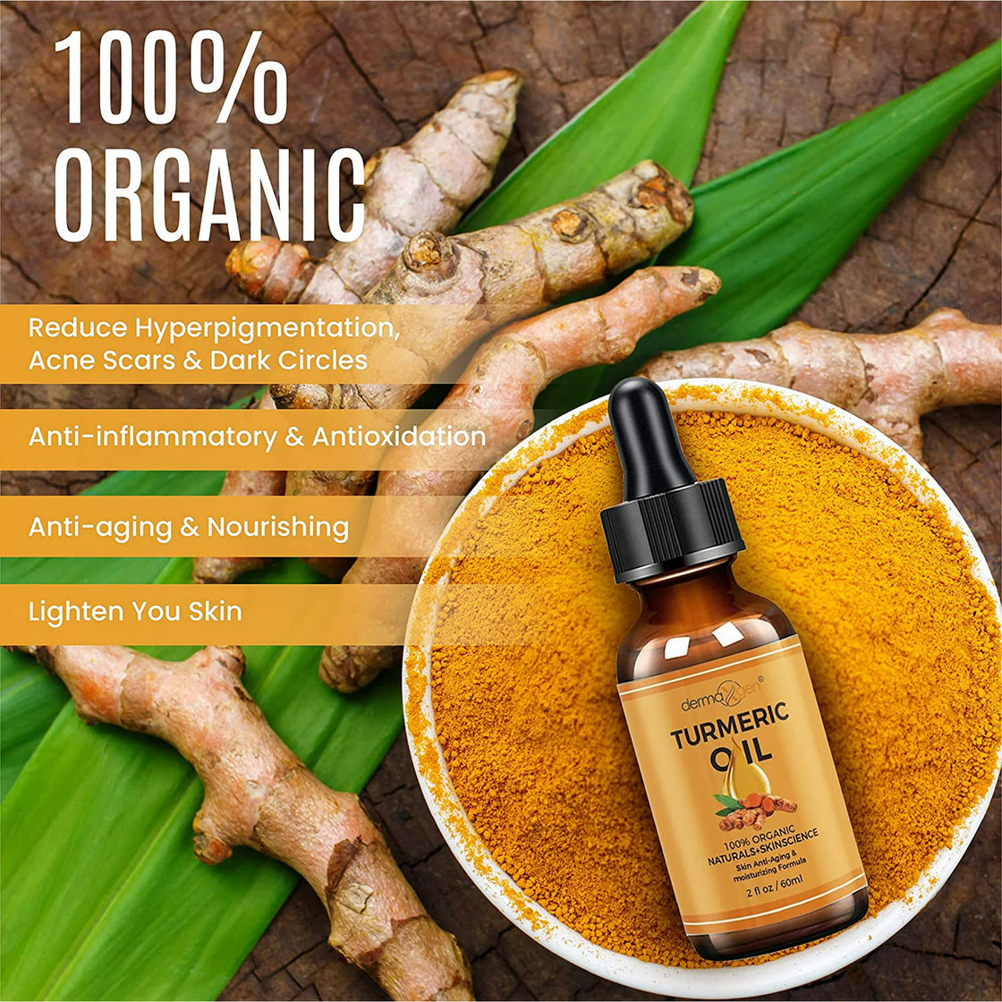 Dermaxgen Turmeric Oil + Organic Moisturizer & Reduce Acne, Clear skin Tone, Hydrate Dull & Dry Skin, Anti Aging Skin Care Glow Oil for Face, Neck & Eye