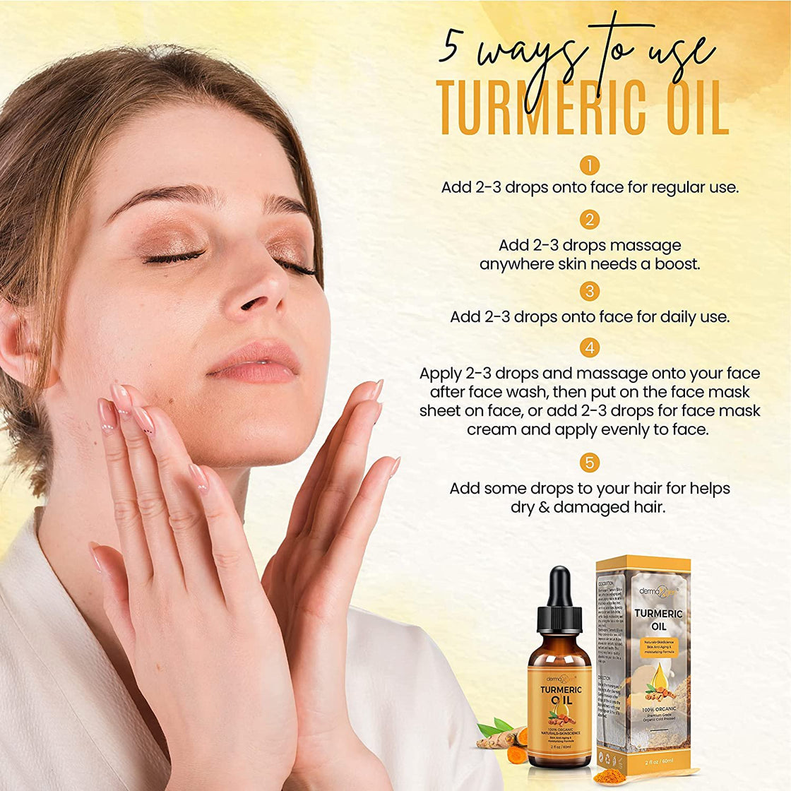 Dermaxgen Turmeric Oil + Organic Moisturizer & Reduce Acne, Clear skin Tone, Hydrate Dull & Dry Skin, Anti Aging Skin Care Glow Oil for Face, Neck & Eye