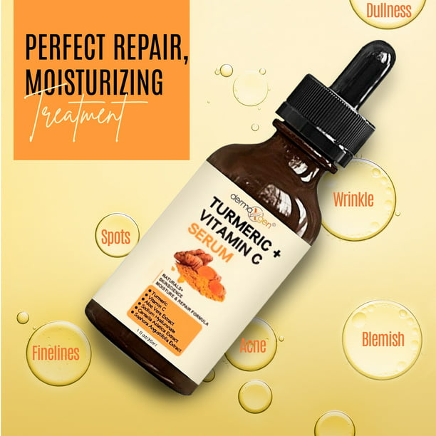 Turmeric and Vitamin C Anti-Aging facial serum, PURE ORGANIC Reduce Wrinkles, Improve Blemishes and Acne, Skin firming and Intensive Moisturizing & hydrating Serum for all skin Types - 1 fl. oz.