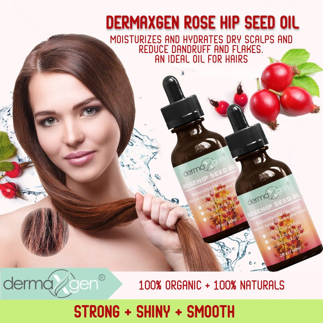 ROSEHIP SEED OIL 8 fl oz -100% Organic & Cold Pressed - Anti-Aging Moisturizing Treatment for Face, Hair, Skin & Nails, Acne Scars, Anti-Wrinkle