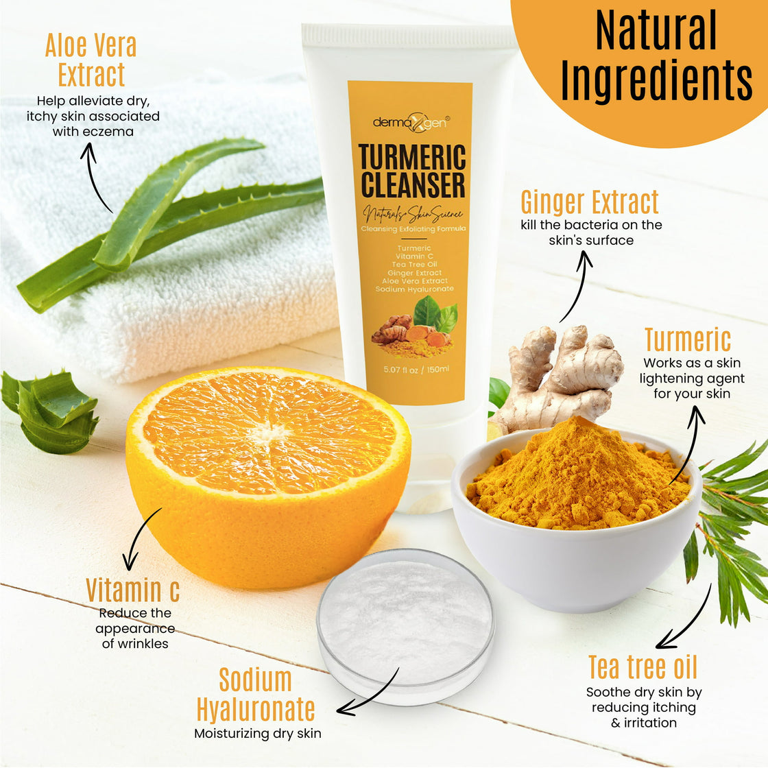 Dermaxgen Turmeric Facial Cleanser, 5 oz - 100% Natural Anti Aging Exfoliating, Nourish & Glowing Turmeric Cleanser for Clearing Acne Scars, Age Spots, Sun Damage, Discoloration