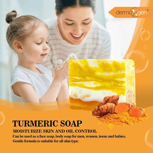 Organic TURMERIC Soap Bar | Pure Natural Handcrafted Skincare, Face & Body Cleanser | Blemish Control, Reduce Acne, Radiant Skin, Evens Tone, Fades Scars, Sun Damage, Age Spots - 7 oz