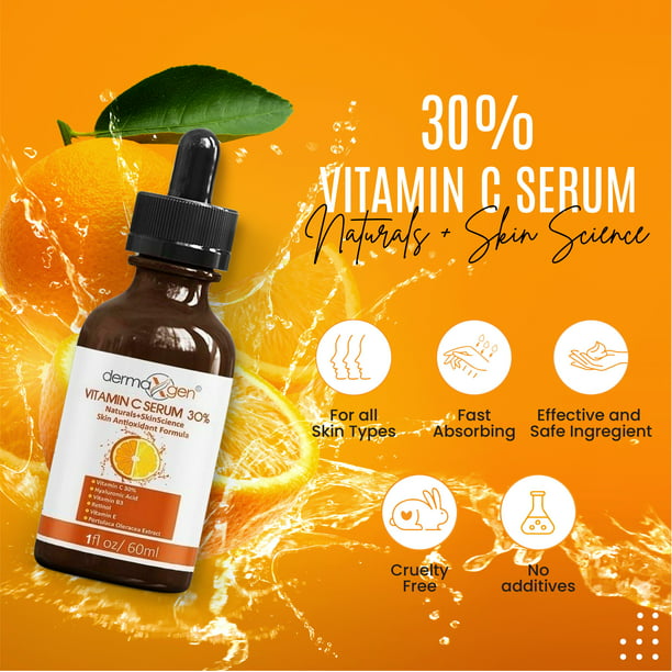 Pure Vitamin C 30% + VITAMIN B3+E+Hyaluronic Acid Antioxidant Serum, 1 fl. oz.