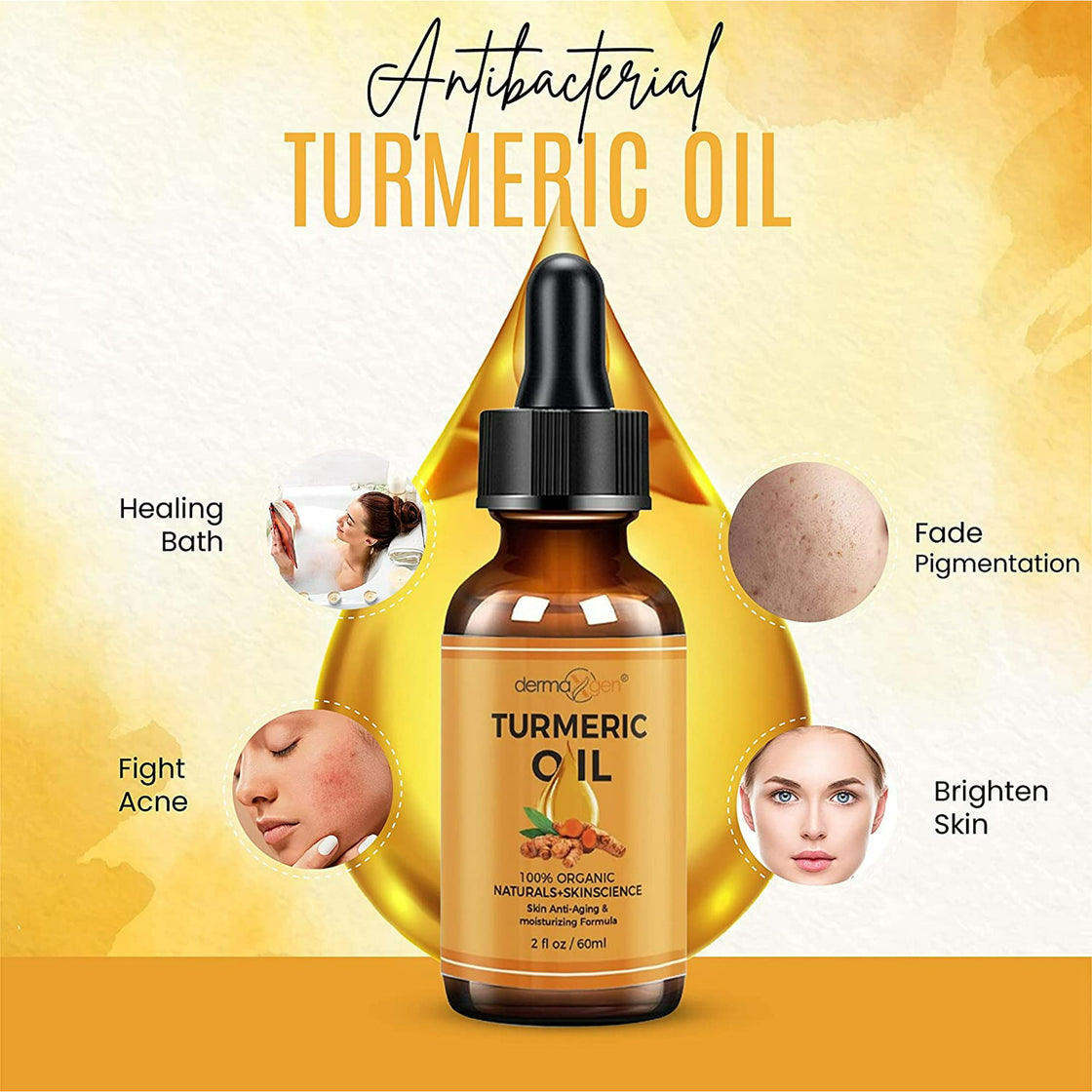 Dermaxgen Turmeric Oil + Organic Moisturizer & Reduce Acne, Clear skin Tone, Hydrate Dull & Dry Skin, Anti Aging Skin Care Glow Oil for Face, Neck & Eye