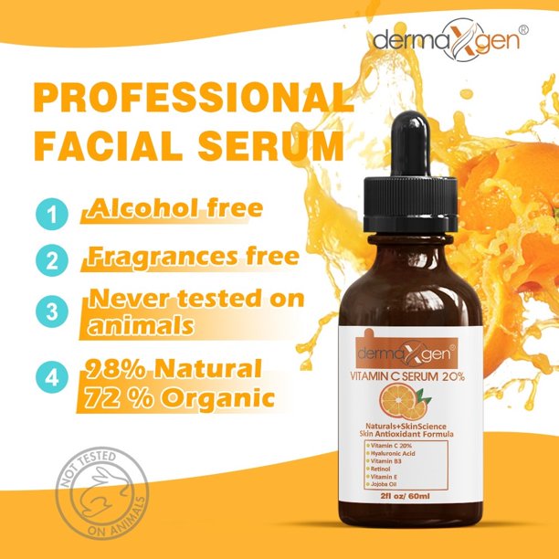 Pure Vitamin C 20% Anti Aging Serum, Hyaluronic Acid, Vitamin A and Vitamin E Anti wrinkle rejuvenator- 2 FL OZ