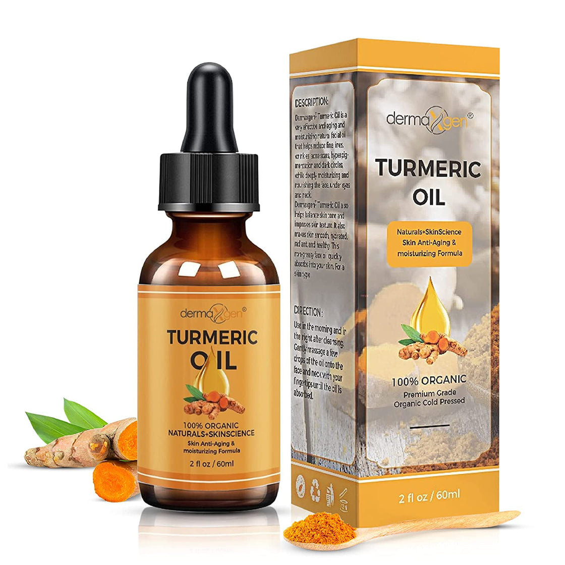 Dermaxgen Turmeric Oil + Organic Moisturizer & Reduce Acne, Clear skin Tone, Hydrate Dull & Dry Skin, Anti Aging Skin Care Glow Oil for Face, Neck & Eye