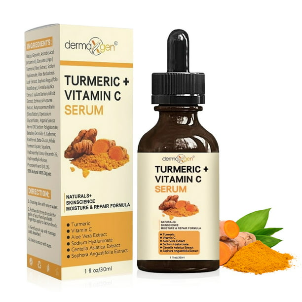 Turmeric and Vitamin C Anti-Aging facial serum, PURE ORGANIC Reduce Wrinkles, Improve Blemishes and Acne, Skin firming and Intensive Moisturizing & hydrating Serum for all skin Types - 1 fl. oz.