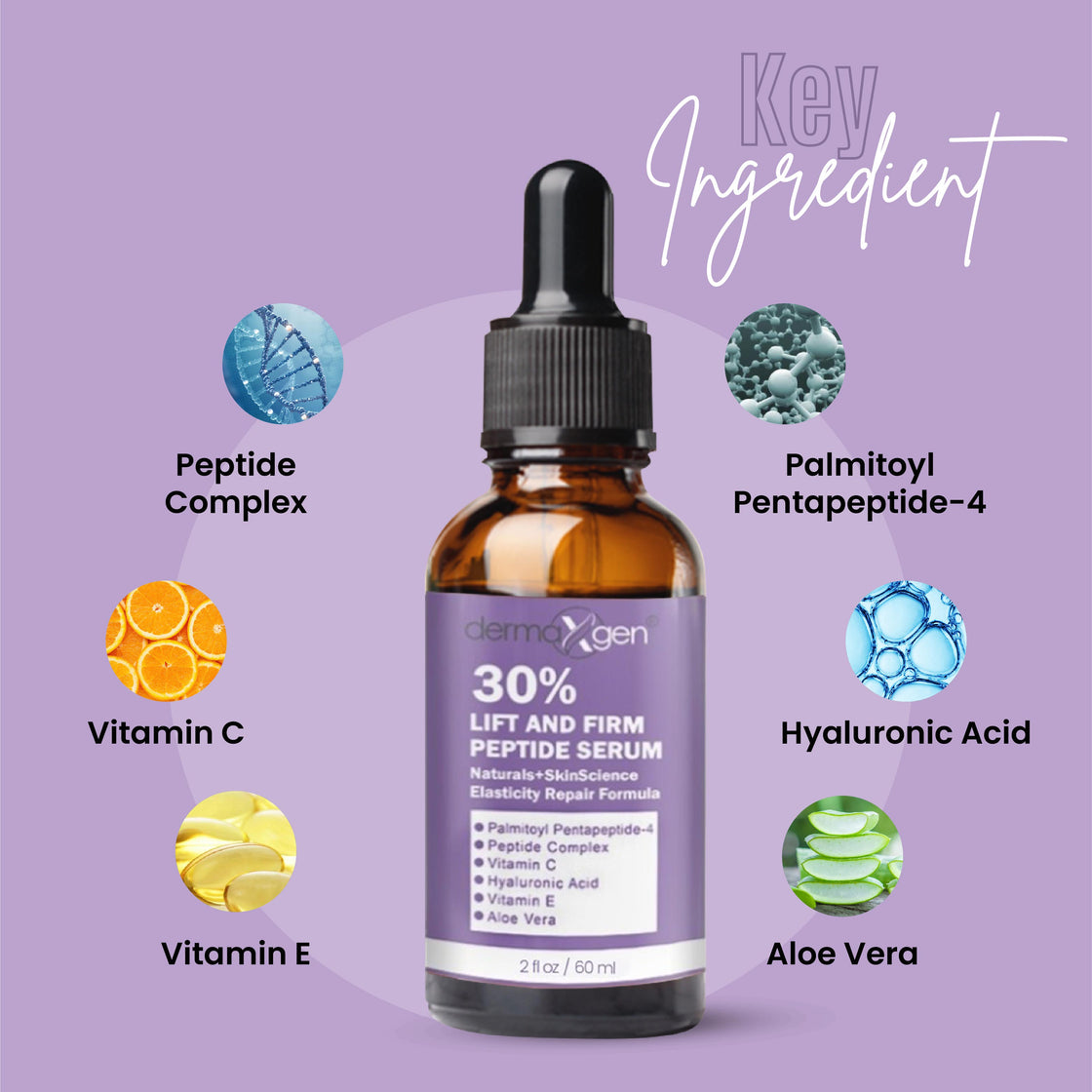 DERMAXGEN 30% Lift and Firm Serum Matrixyl 3000, Hyaluronic Acid Anti-Aging /Wrinkle Collagen - 2 Fl Oz