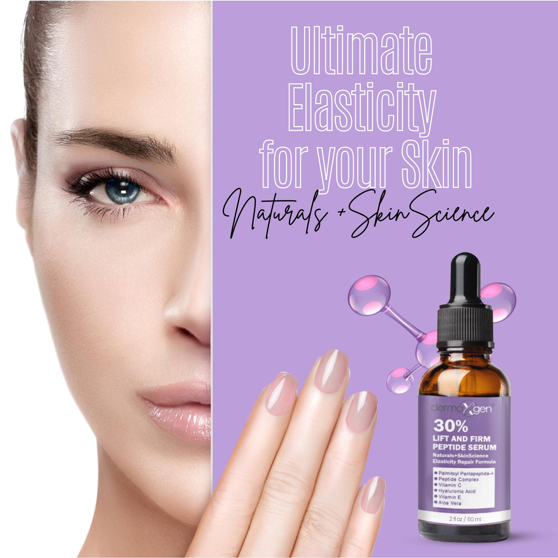 DERMAXGEN 30% Lift and Firm Serum Matrixyl 3000, Hyaluronic Acid Anti-Aging /Wrinkle Collagen - 2 Fl Oz