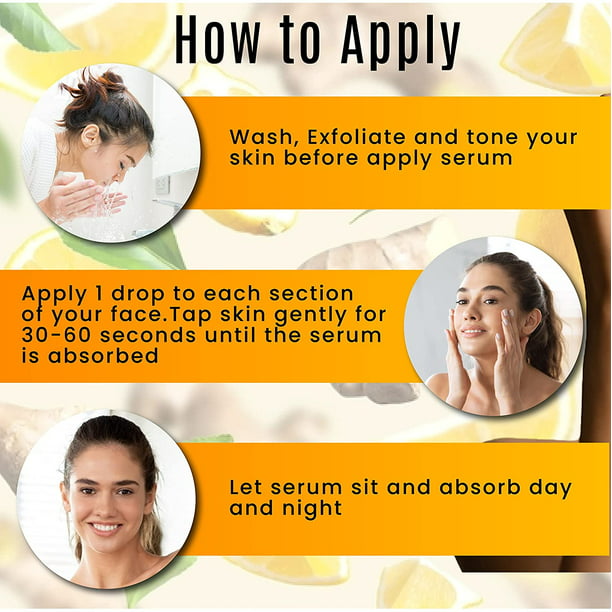 Ginger Face Serum + Vitamin C + Turmeric, Organic Acne Treatment, Clear skin Tone, Hydrate Dull & Dry Skin, Anti-Aging Facial Serum - 1 FL OZ
