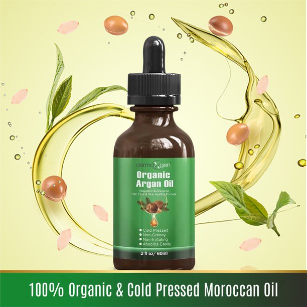 Argan Oil -100% Organic & Cold Pressed Moroccan Oil - Anti-Aging Moisturizing Treatment for Face, Hair, Skin & Nails - Stimulate Growth for Dry and Damaged Hair, Skin Moisturizer, Nails Protector - 2 FL OZ