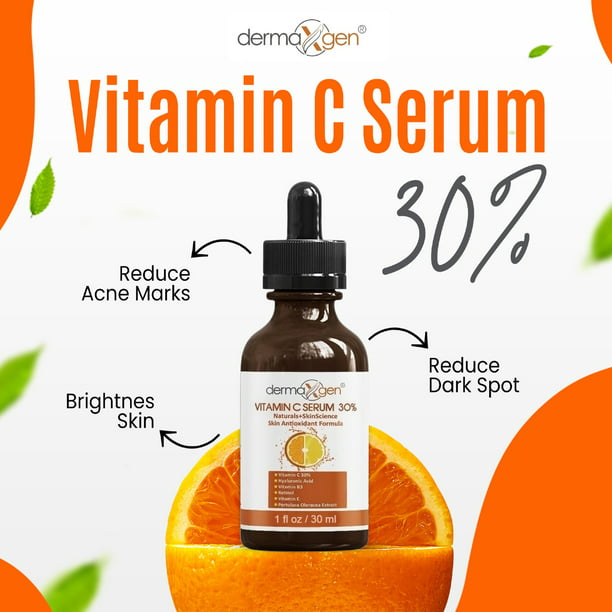 Pure Vitamin C 30% + VITAMIN B3+E+Hyaluronic Acid Antioxidant Serum, 1 fl. oz.