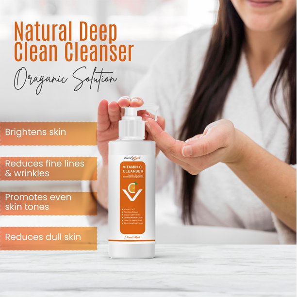 Vitamin C Facial Cleanser - DEEP SKIN CLEANSING FORMULA - Anti Aging, Breakout & Blemish, Wrinkle Reducing - Clear Pores For OILY/NORMALSKIN Organic & Natural Ingredients