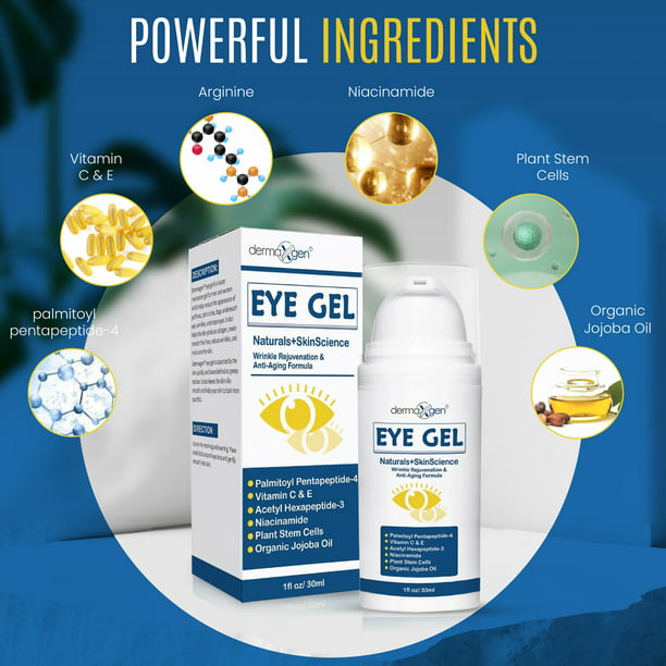EYE BAG REMOVER, PUFFINESS, Wrinkles, Fine Lines, Dark Circles, 100% ORGANIC Ingredients, With Matrixyl 3000, Hyaluronic Acid, Jojoba Oil, Plant Stem cells and More, Firming Eye Gel - 1 FL OZ.