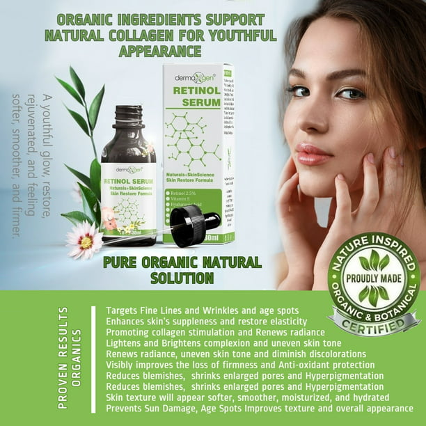 Pure Retinol (Vitamin A)2.5% + Hyaluronic Acid + Aloe Vera - Facial Wrinkle Serum