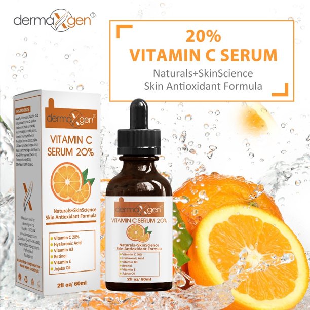 Pure Vitamin C 20% Anti Aging Serum, Hyaluronic Acid, Vitamin A and Vitamin E Anti wrinkle rejuvenator- 2 FL OZ