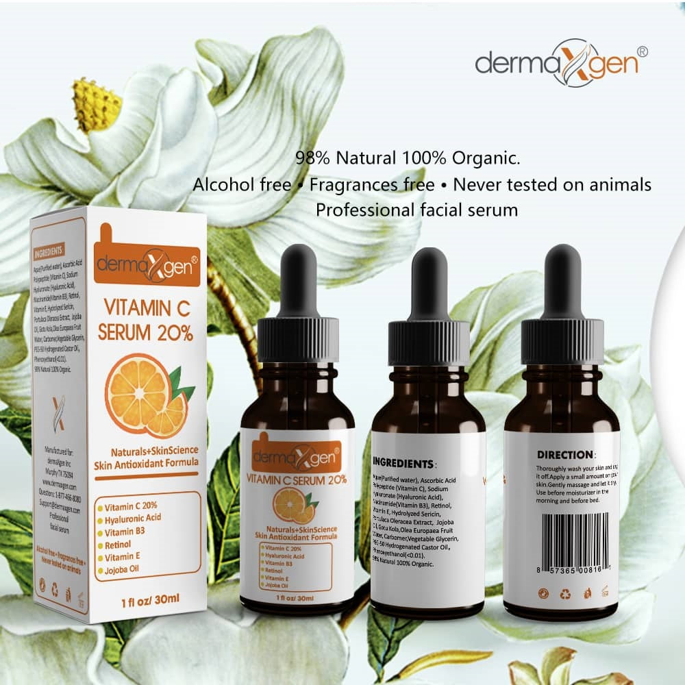 dermaXgen® PURE ORGANIC Vitamin C 20% + Retinol + Hyaluronic Acid ANTI-AGING SERUM - 1 FL OZ