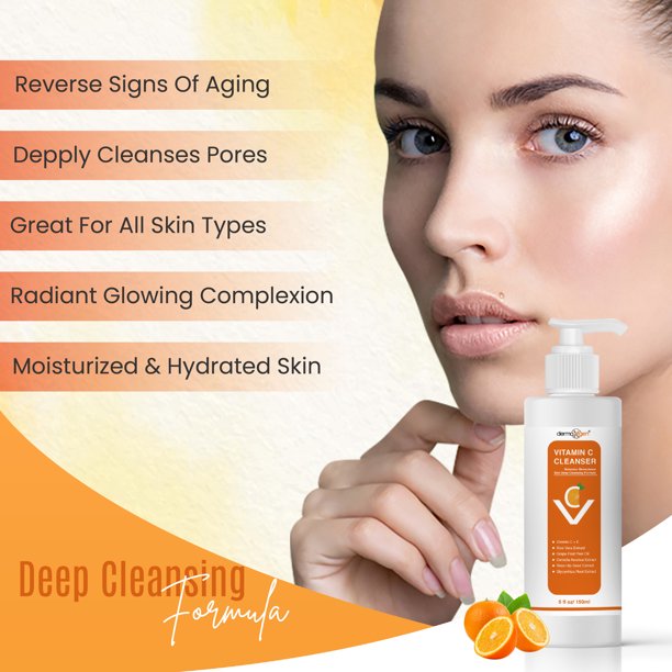Vitamin C Facial Cleanser - DEEP SKIN CLEANSING FORMULA - Anti Aging, Breakout & Blemish, Wrinkle Reducing - Clear Pores For OILY/NORMALSKIN Organic & Natural Ingredients