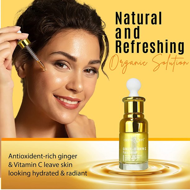 Ginger Face Serum + Vitamin C + Turmeric, Organic Acne Treatment, Clear skin Tone, Hydrate Dull & Dry Skin, Anti-Aging Facial Serum - 1 FL OZ