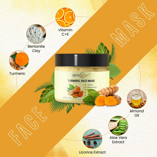 Turmeric + Vitamin C Clay Mask, DERMAXGEN Turmeric Facial Mask with Kaolin Clay and Turmeric for Dark Spots, Blemish Control, Reduce Acne, Radiant Skin, Evens Tone, Skin Care Mask - 5.29 FL OZ