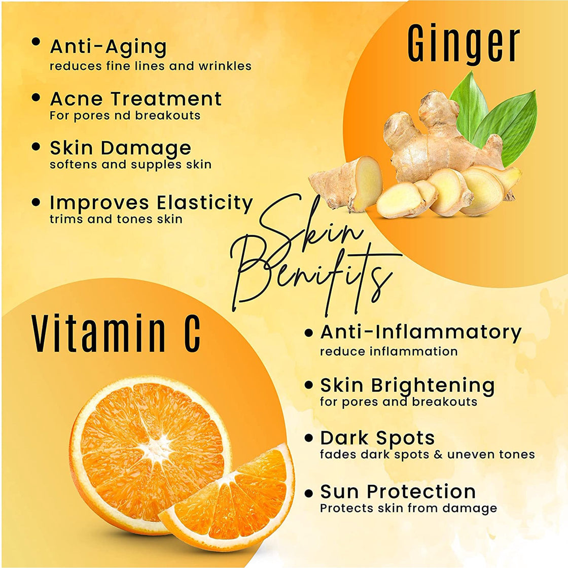Ginger Face Serum + Vitamin C + Turmeric, Organic Acne Treatment, Clear skin Tone, Hydrate Dull & Dry Skin, Anti-Aging Facial Serum - 1 FL OZ