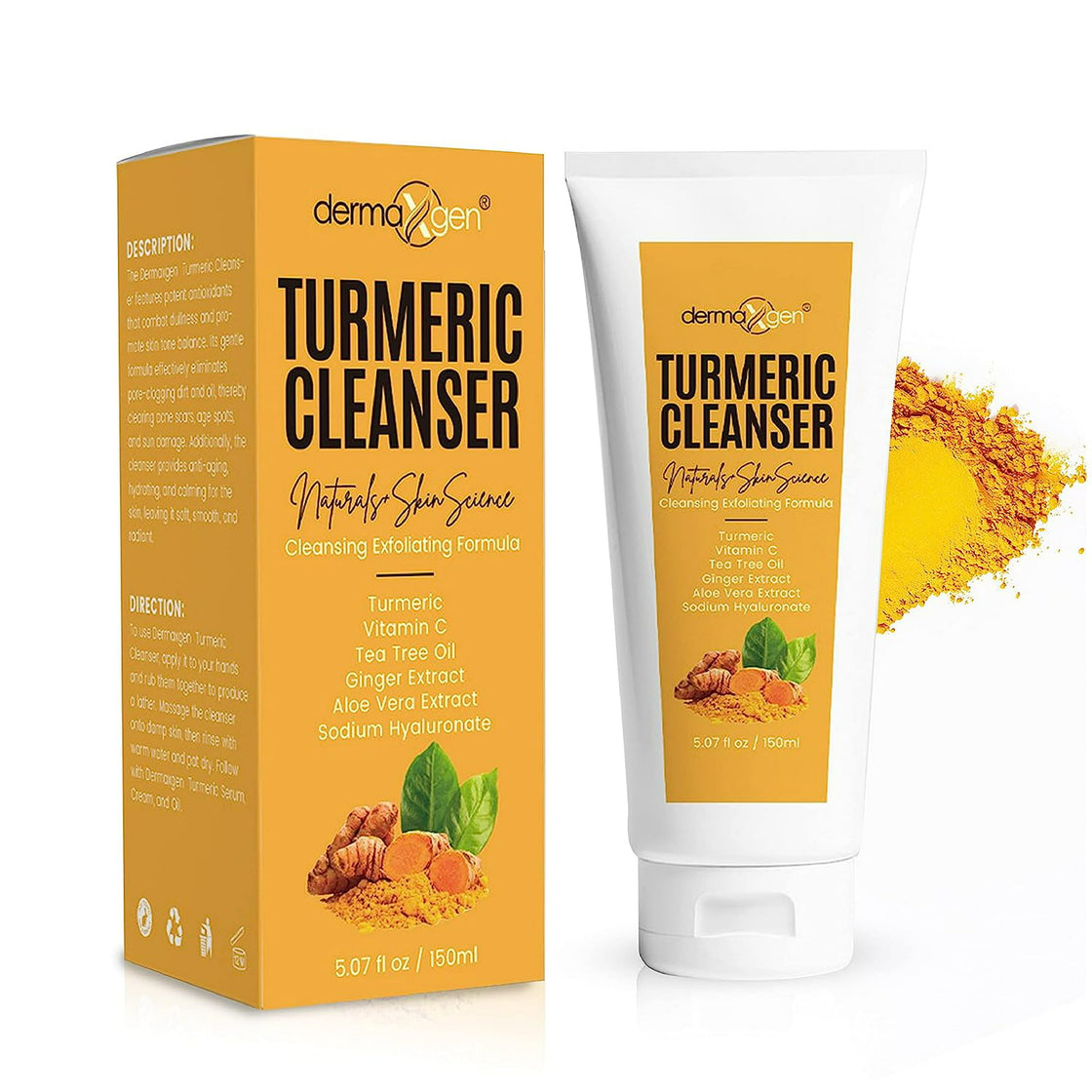 Dermaxgen Turmeric Facial Cleanser, 5 oz - 100% Natural Anti Aging Exfoliating, Nourish & Glowing Turmeric Cleanser for Clearing Acne Scars, Age Spots, Sun Damage, Discoloration