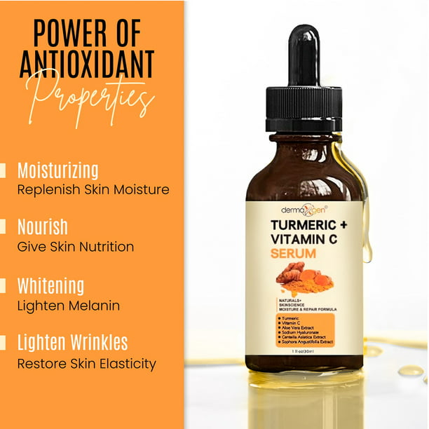 Turmeric and Vitamin C Anti-Aging facial serum, PURE ORGANIC Reduce Wrinkles, Improve Blemishes and Acne, Skin firming and Intensive Moisturizing & hydrating Serum for all skin Types - 1 fl. oz.