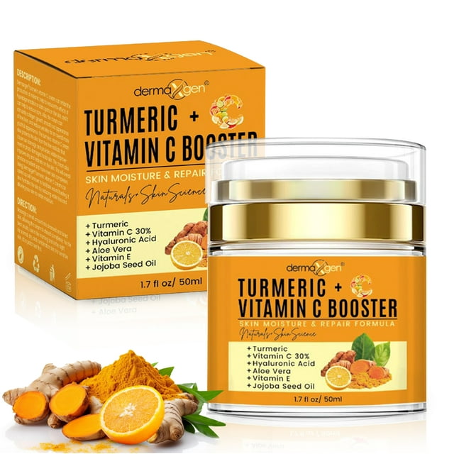 Dermaxgen Turmeric Vitamin C Booster Cream – Facial Moisturizer Hyaluronic Acid, Organic Ingredients – Hydrating Face Moisturizer for Dry, Normal, Oily Skin – Anti-Aging Face Cream for Glowing Skin