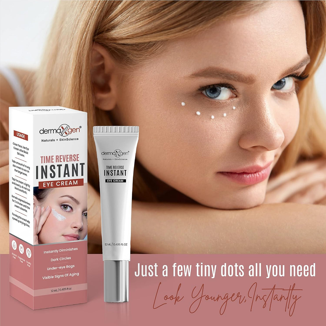 Dermaxgen INSTANT EYEBAG REMOVER (12ML) TIME REVERSE Anti-Aging, Reduce Dark Circles, Puffiness, Eye Bags, Wrinkles.