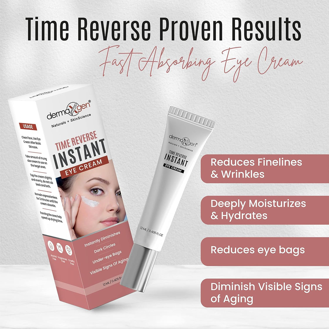 Dermaxgen INSTANT EYEBAG REMOVER (12ML) TIME REVERSE Anti-Aging, Reduce Dark Circles, Puffiness, Eye Bags, Wrinkles.
