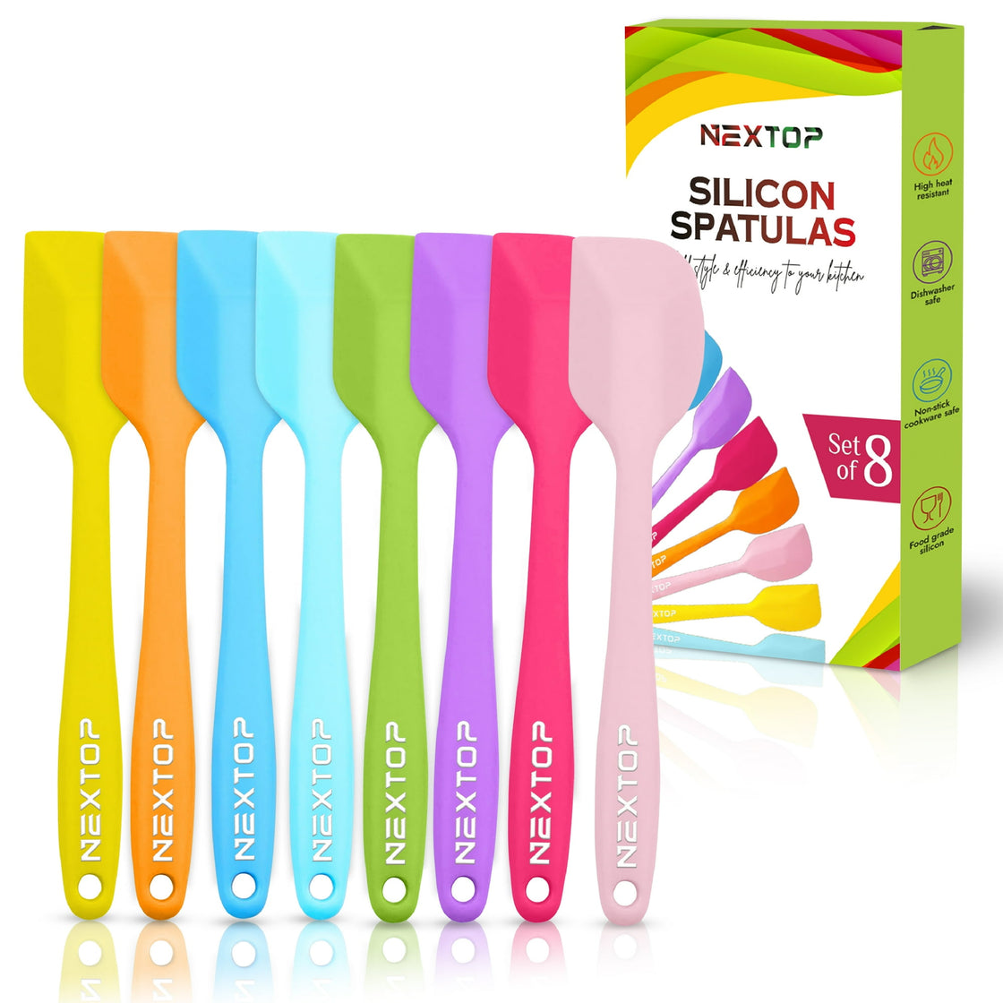 Silicone Spatula 8.3 inch 8 Piece Set, Heat-Resistant Non-stick Rubber Spatulas Heat Resistant Seamless One Piece Design Non-Stick Flexible Scrapers Baking Mixing