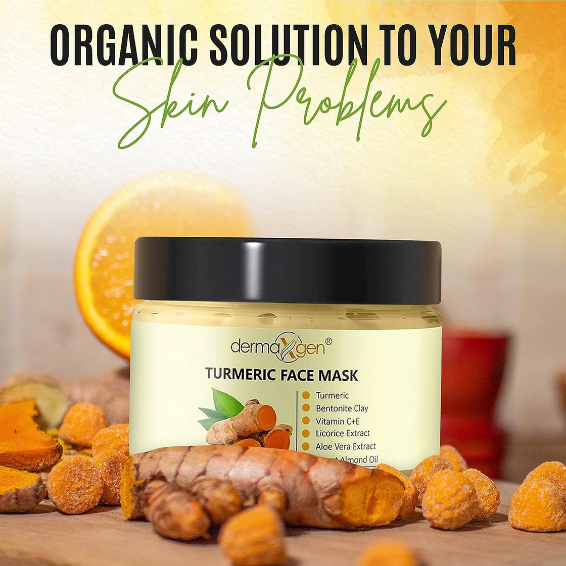 Turmeric + Vitamin C Clay Mask, DERMAXGEN Turmeric Facial Mask with Kaolin Clay and Turmeric for Dark Spots, Blemish Control, Reduce Acne, Radiant Skin, Evens Tone, Skin Care Mask - 5.29 FL OZ