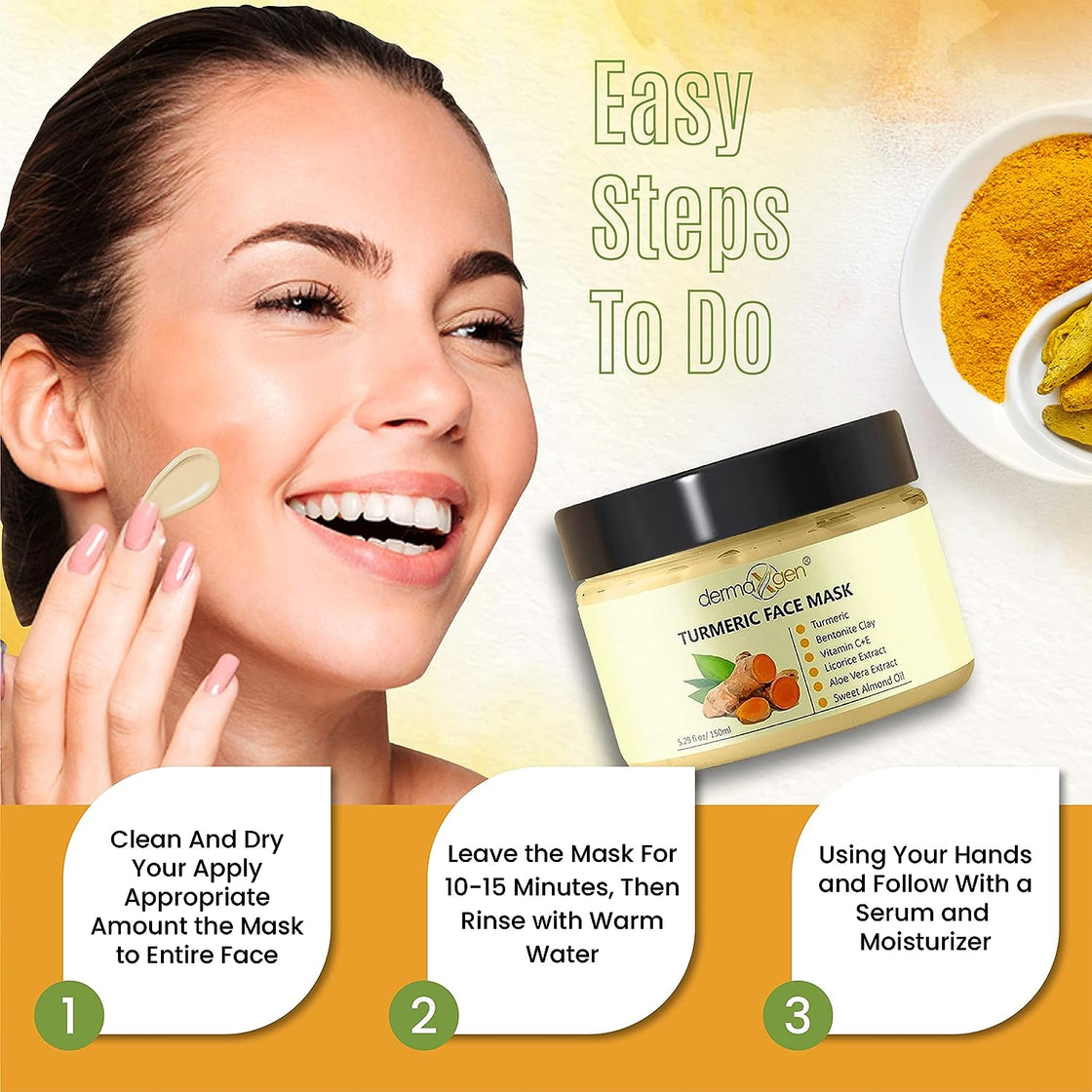 Turmeric + Vitamin C Clay Mask, DERMAXGEN Turmeric Facial Mask with Kaolin Clay and Turmeric for Dark Spots, Blemish Control, Reduce Acne, Radiant Skin, Evens Tone, Skin Care Mask - 5.29 FL OZ