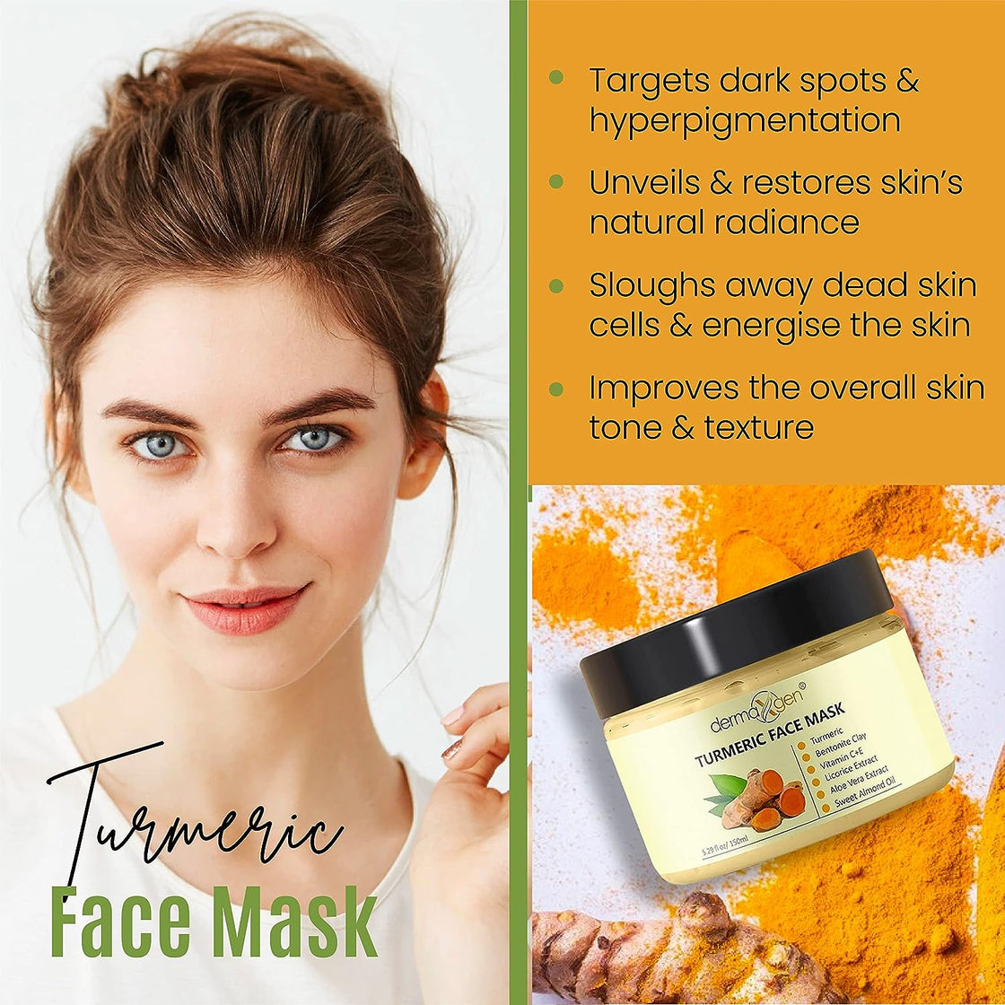 Turmeric + Vitamin C Clay Mask, DERMAXGEN Turmeric Facial Mask with Kaolin Clay and Turmeric for Dark Spots, Blemish Control, Reduce Acne, Radiant Skin, Evens Tone, Skin Care Mask - 5.29 FL OZ