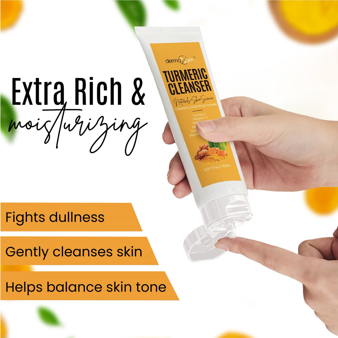 Dermaxgen Turmeric Facial Cleanser, 5 oz - 100% Natural Anti Aging Exfoliating, Nourish & Glowing Turmeric Cleanser for Clearing Acne Scars, Age Spots, Sun Damage, Discoloration