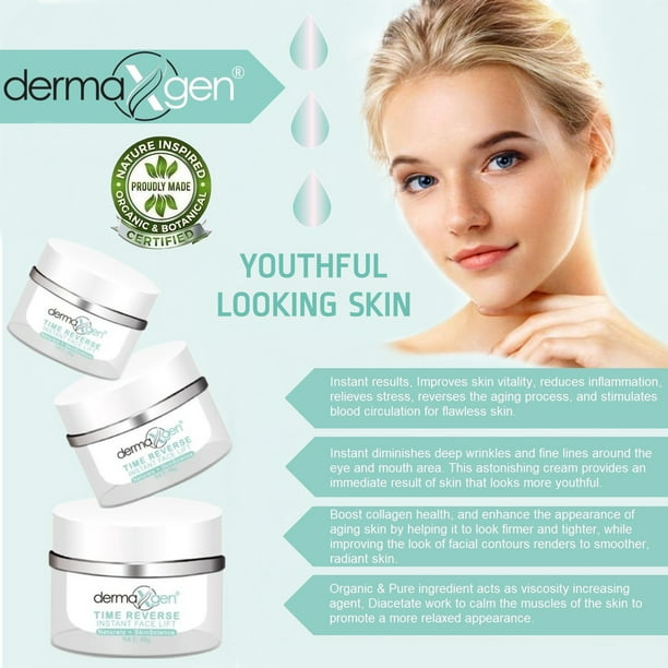 TIME REVERSE INSTANT FACE LIFT + PURE ORGANIC Powerful Triple Combination Cream/Reduce Sun Spots, Facial AGED Wrinkles