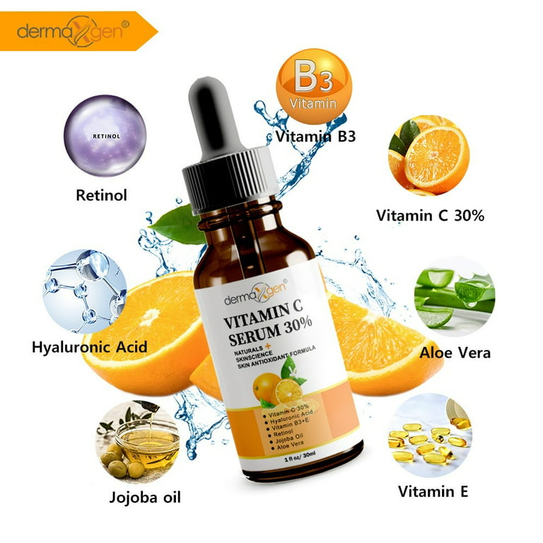 PURE Vitamin C 30% + Retinol + Hyaluronic Acid + Aloe Vera + JOJOBA OIL - ORGANIC ANTI-AGING SERUM - 8 FL OZ.