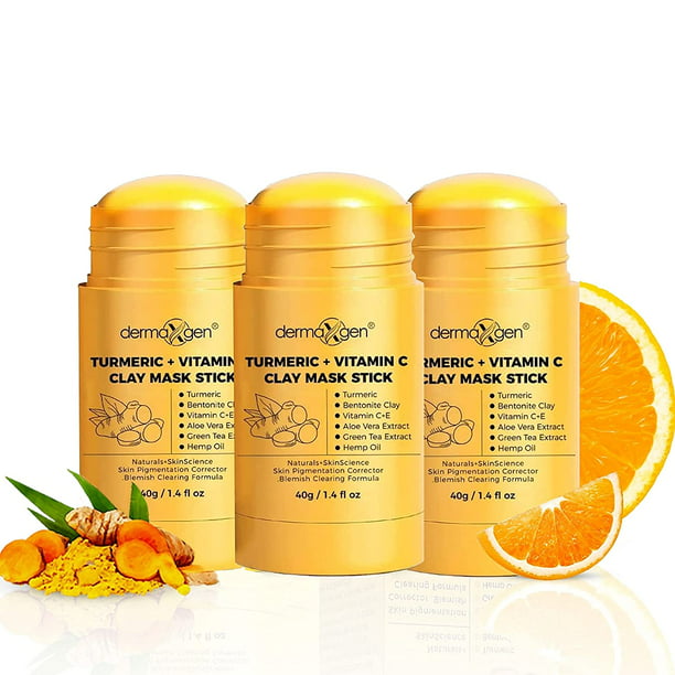 Turmeric Mask Stick, Detox Clay Face Mask, Reduce Acne and Scars Mask, Boosts Circulation, Skin Brightening Mask Stick, Deep Clean Pore - Set of 3