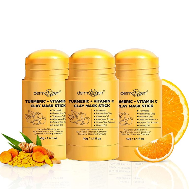 Turmeric + Vitamin C Mask Stick, Detox Clay Face Mask, Reduce Acne and Scars Mask, Boosts Circulation, Skin Brightening Mask Stick, Deep Clean Pore - Set of 3