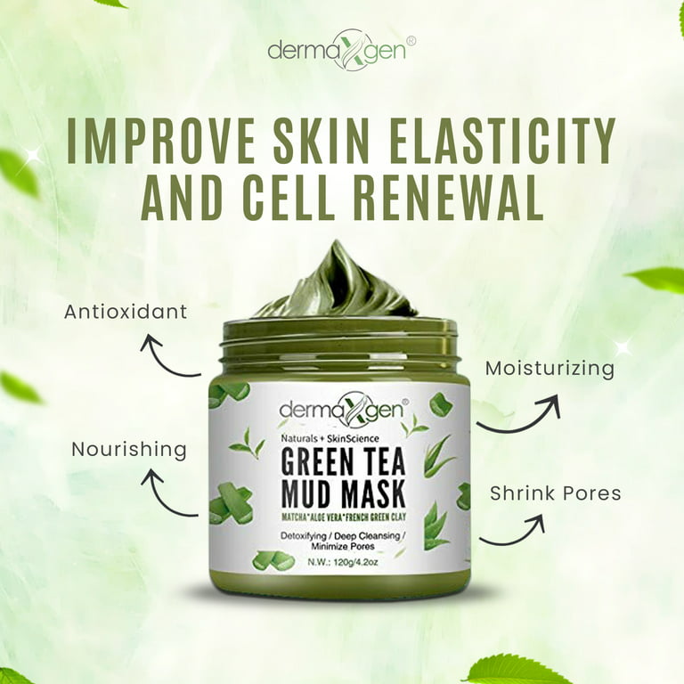 Green Tea Mud Mask - Matcha Powder, Aloe Vera, Kaolin and Bentonite Clay for Hydrating / Detoxifying / Deep Cleansing / Minimize Pores / Healing, Relaxing and Anti-wrinkle Organic Facial Mask