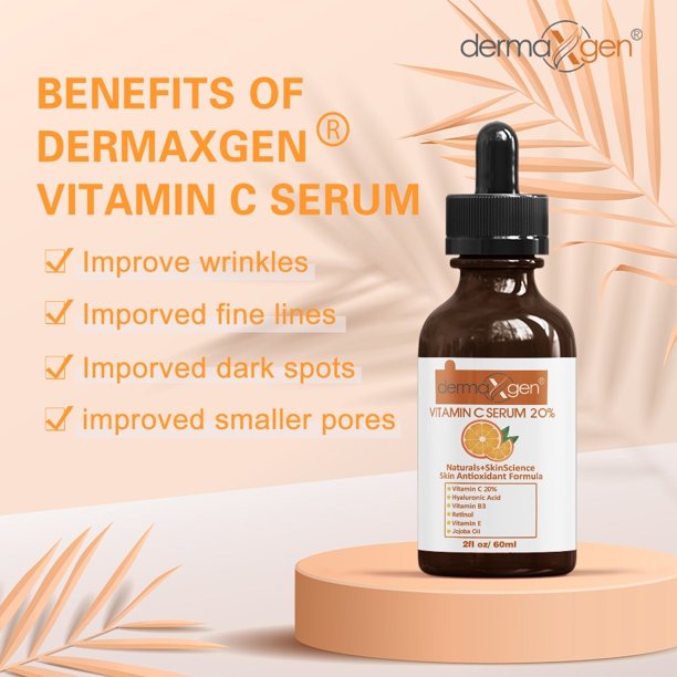 Pure Vitamin C 20% Anti Aging Serum, Hyaluronic Acid, Vitamin A and Vitamin E Anti wrinkle rejuvenator- 2 FL OZ