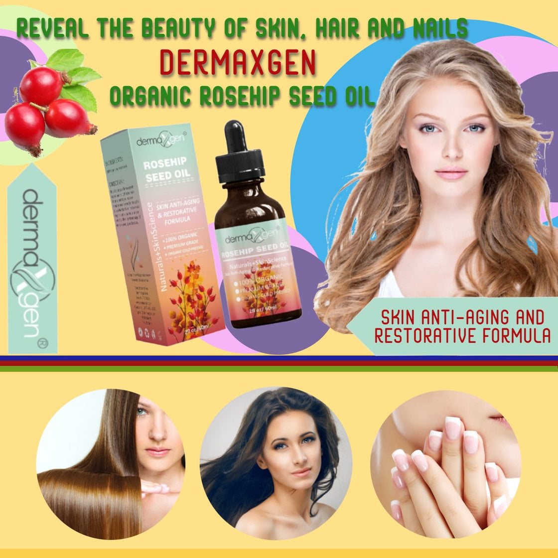 ROSEHIP SEED OIL 8 fl oz -100% Organic & Cold Pressed - Anti-Aging Moisturizing Treatment for Face, Hair, Skin & Nails, Acne Scars, Anti-Wrinkle