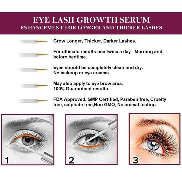 Eyelash Growth Serum- Pure Organic - Enhancement For Longer,Fuller & Thicker Lashes and Eyebrows