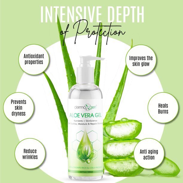 Aloe Vera Gel - 100% PURE ORGANIC Soothing Moisturizer, for Face , Hair and Body 250ml/16 Fl. Oz.