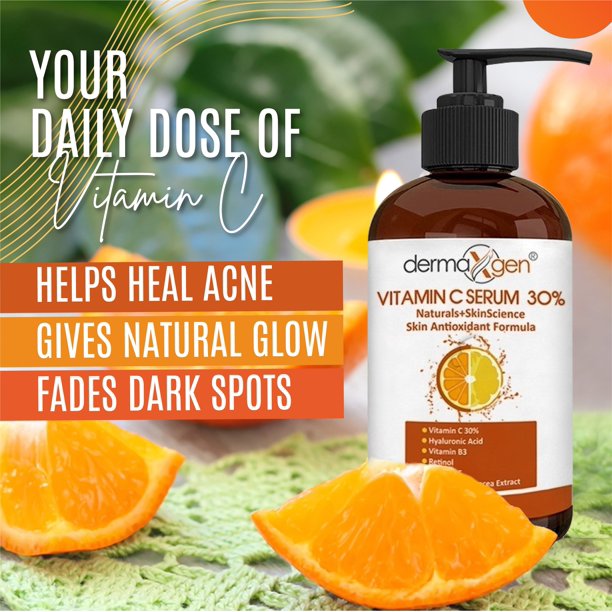 Dermaxgen 30% Vitamin C Face Serum (8 Fl Oz) Pure Organic Anti- Wrinkle + Hyaluronic Acid + Retinol + Vitamin E + Vitamin B, Facial Serum For Anti-aging, Wrinkles, And Fine Lines.