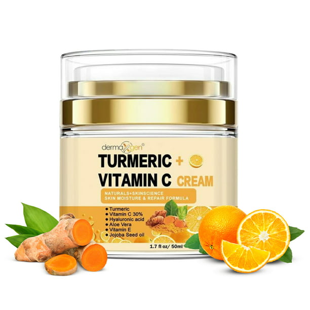 30% Vitamin C With Turmeric Glow Boosting Moisturizing, Skin Repairing & Hydrating Cream for Face, Neck, Decollete - Organic Ingredients Anti-Aging Facial Cream - 1.7 FL OZ.