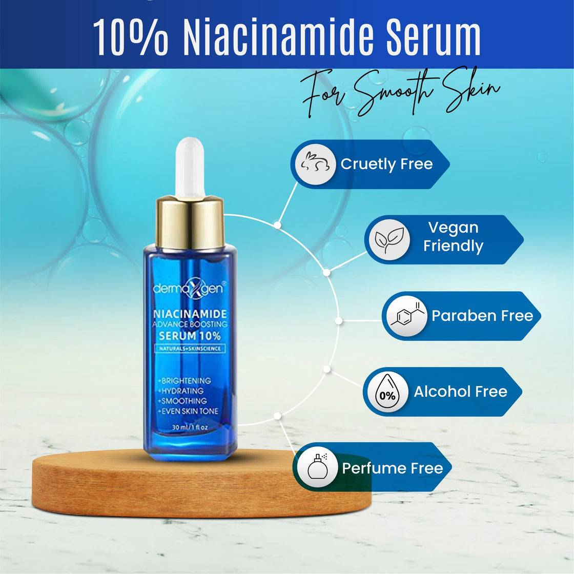 Dermaxgen 10% Niacinamide Serum for Smooth, Bright & Youthful Skin, Pore Reducer + Uneven Skin Tone Treatment, Treat Dark Spots, Diminishes Acne Prone, Skin Balancing, Restores Elasticity