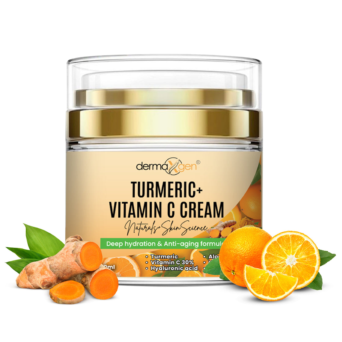 30% Vitamin C With Turmeric Glow Boosting Moisturizing, Skin Repairing & Hydrating Cream for Face, Neck, Decollete - Organic Ingredients Anti-Aging Facial Cream - 1.7 FL OZ.
